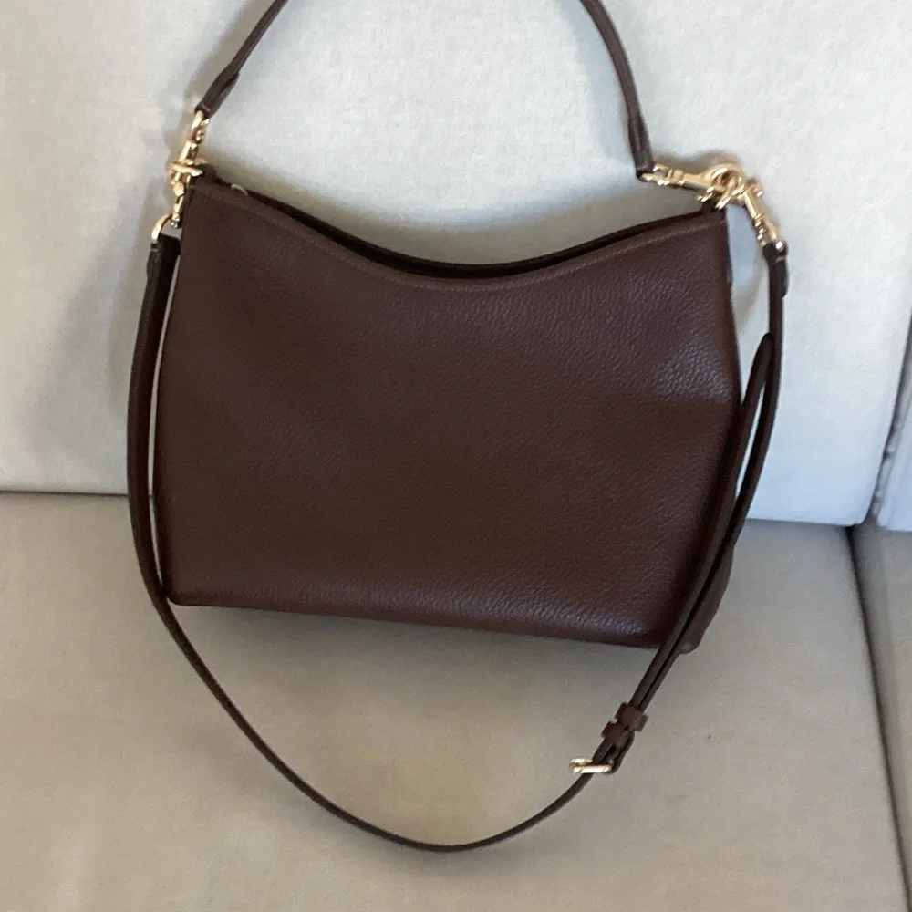 Coach Dark Brown Leather Shoulder Bag with Gold Accents - Picture 4 of 7